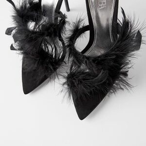 Zara Black Feather Heels